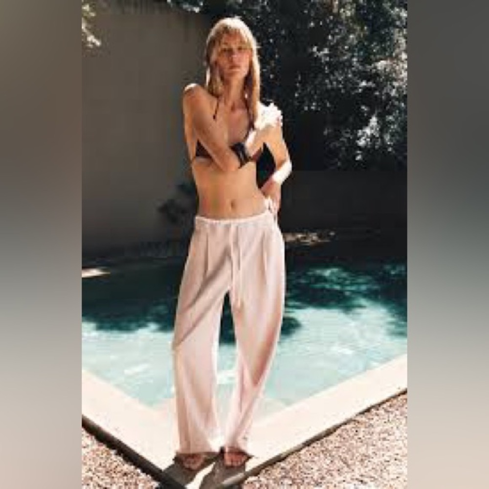 Zara DOUBLE WAIST WIDE LEG PANTS - Picture 2 of 13